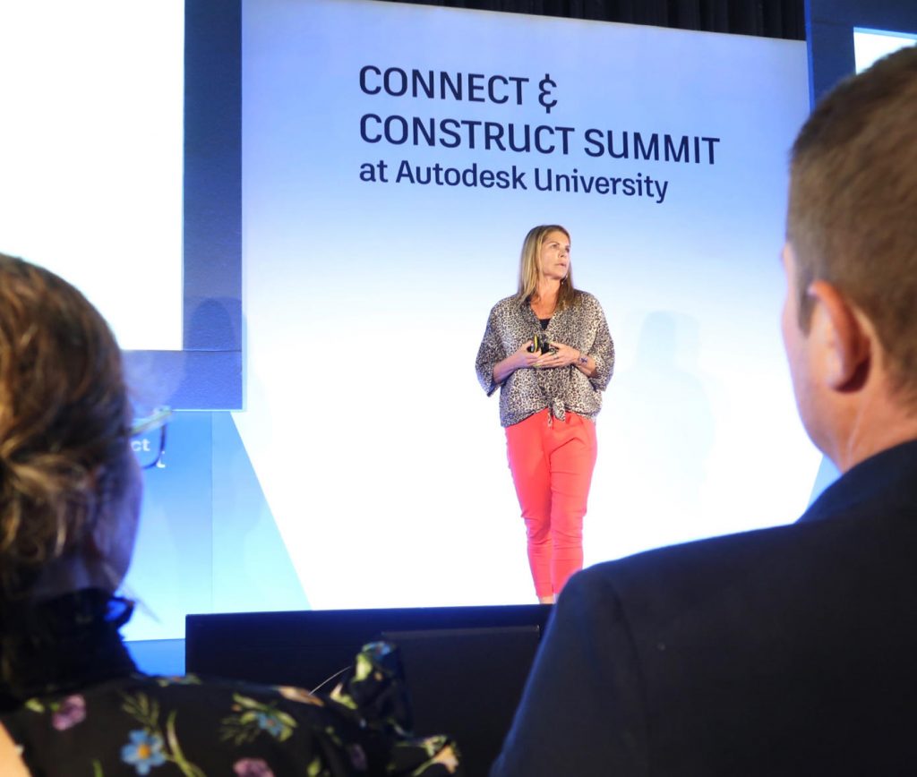 Skanska’s DigiHub Manager Lotta Wibeck presenting on stage at Connect & Construct