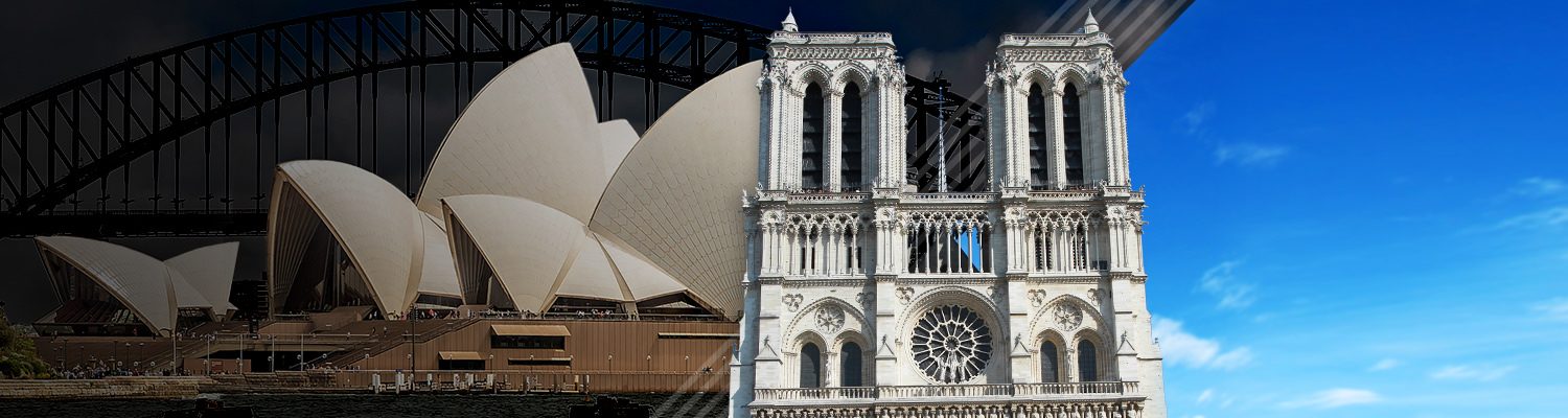 Construction Icons Sydney Opera House and Notre-Dame